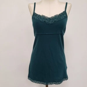 Mudd Womens Y2K Lace Trim Babydoll Cami Size L Green Preppy Romantic Stretch - Picture 1 of 10