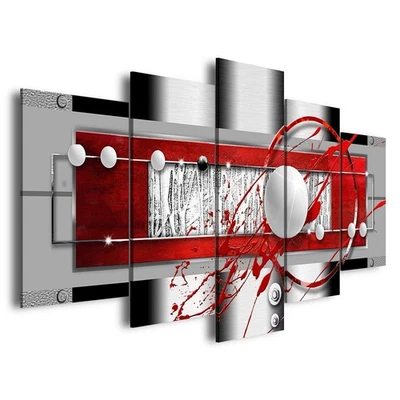 Arte de pared en lienzo abstracto rojo negro gris para decoración de sala de estar 5 piezas enmarcado... Foto 1 de 4