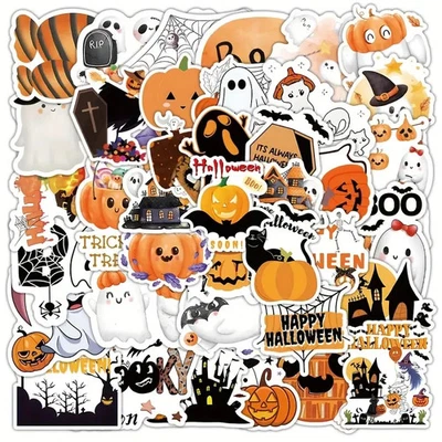 52pcs Halloween Pumpkin Diary Stickers Decals For Phone Laptop Scrapbook Crafts