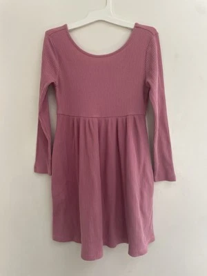 Antiguo Vestido Azul Marino Niños Niñas Rosa Sólido Acanalado Calce y Acampanado Manga Larga Rosa Nube S Foto 1 de 4