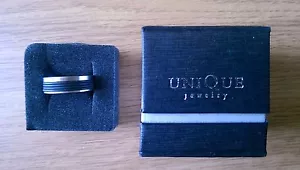 Unique Jewellery Men's Stainless Steel Ring with Four Band Black Inset (Size V) - Picture 1 of 1