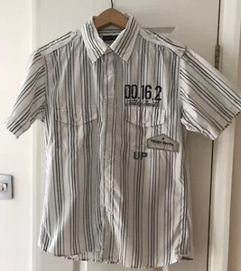 TEDDY SMITH STRIPE WHITE SHIRT SHORT SLEEVES COLLAR BUTTON FASTENING SIZE MEDIUM - Picture 1 of 8