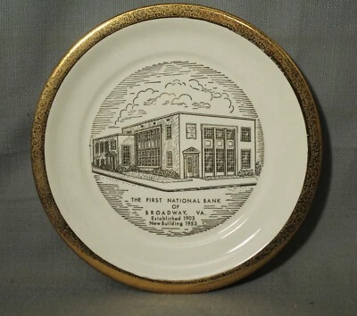 Первый Национальный банк Бродвея Вирджиния винтажный 1953 новый здание пластина 22K - Изображение 1 из 2