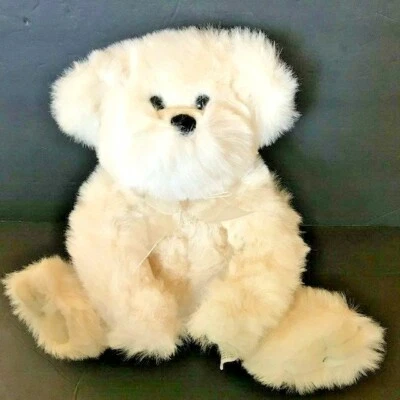 1999 年复古动物冒险毛绒白色泰迪熊 10 英寸填充动物蓬松 — 第 1/4 张图片