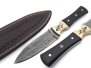 Handmade Damascus Steel Fixed Blade Knife -Full Tang, Brass Engraved Bolster - Picture 1 of 6
