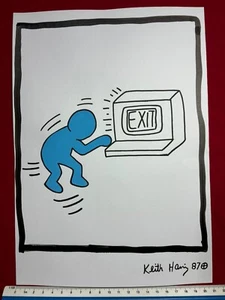 Keith Haring (Handmade) Mixed media Drawing on old paper signed and stamped - Picture 1 of 3