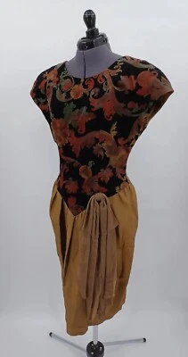 Vintage Donna Morgan 80s Does 40s Velvet Floral Bronze Cocktail Dress Size 10 - Image 1 of 4