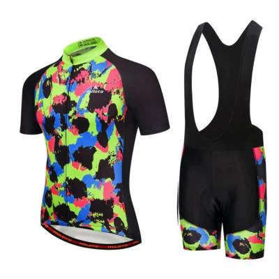 Kit de roupas masculinas de ciclismo manga curta jersey e shorts (bib) conjunto de roupas de bicicleta - Imagem 1 de 4