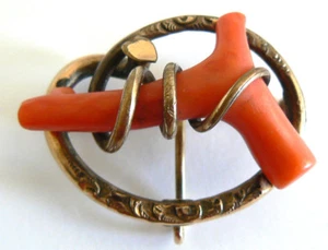 Vintage Antique Natrual Untreated Coral Victorian Red Coral Brooch Pin Pendant - Picture 1 of 4