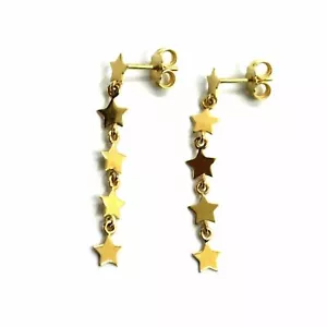 ORECCHINI PENDENTI IN ORO GIALLO 18K, FILA DI STELLE DA 5 MM, LUNGHEZZA 33 MM - Foto 1 di 4