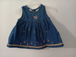 Baby Girl's Size 6 Months Embroidered Floral Denim Dress Vintage Cherokee Baby - Picture 1 of 5