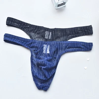 2Pack Lot Men Sexy Mesh Underwear G string Thong Brief Low Waist Pouch Underpant - Image 1 of 4