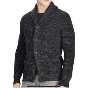 Polo Ralph Lauren Men's Size L Gray Button Up Fisherman Cardigan Sweater Cotton - Picture 1 of 14