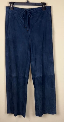 Max Mara 'S Collection Navy Suede Like Leather Straight Leg Lined Trouser Pants - Image 1 of 4