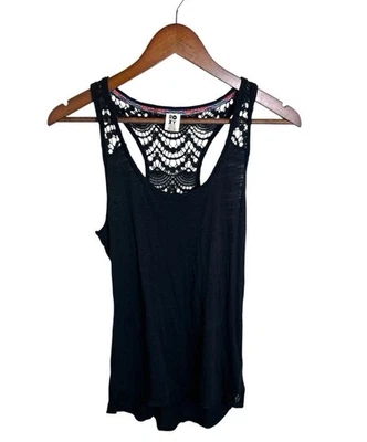 Y2K 2000s Roxy Crochet Back Black Tank Top Boho Surf Grunge Festival Size S - Image 1 of 4