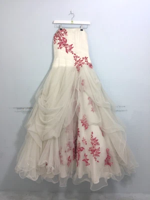 Women's Wedding Dress Size M Ivory & Pink Floral Embroidery Sequin Beads Used F1 - Image 1 of 4