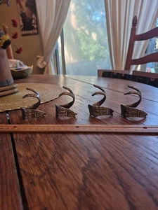 Williams-Sonoma 2"×2" Sahil Nickel Plated Brass Fish Napkin Rings Set of 4 EUC - Picture 1 of 24