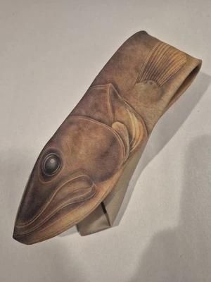 Gravata masculina Ralph Marlin vintage multicolorida clássica peixe Walleye 1986 - Imagem 1 de 4