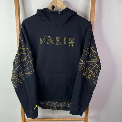 PSG x Jordan Hoodie Mens Large Black Geometric Pattern Long Sleeve Loose Fit - image 1 of 4