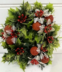 Vtg Plastic Holly w Felt Christmas Candle Ring / Wreaths 4" inside 6" outside - Picture 1 of 9