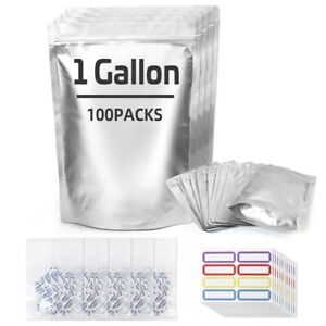 100 Pack 1 Gallon Genuine Mylar Bags for Food Storage + 300cc Oxygen Absorbers