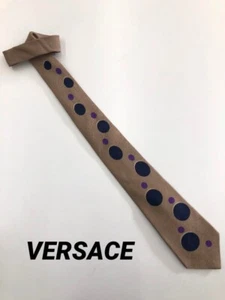 GIANNI VERSACE Rare tie Beige Dot pattern silk Italy K2155 - Picture 1 of 24