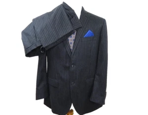 Davide Cenci Dal 1926 Pure Wool Gray Striped Italian Mens Suit 36x30 42 R EUC - Picture 1 of 24