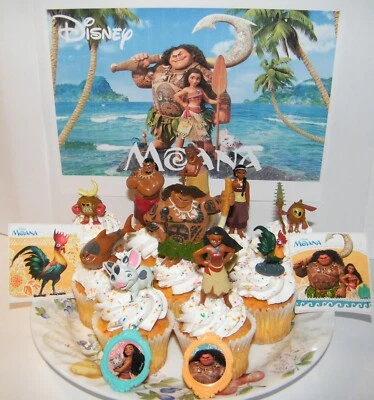 Juego de 14 decoraciones para cupcakes mini adornos para pasteles de lujo de la película Disney Moana Foto 1 de 4