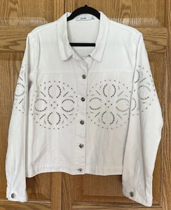 Giacca jeans donna Just Fab bianca taglio ricamato disegno cotone taglia L - Foto 1 di 5