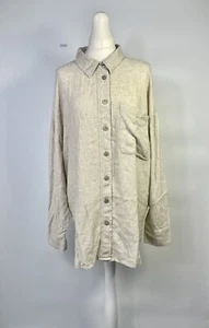 River Island Curve Plus Beige Stone Oversized Long Sleeve Shirt Linen UK Size 22 - Picture 1 of 7