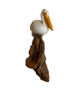 Pelican Bird Sculpture Perched on Nest On Driftwood Unique Folk Art - Picture 1 of 10