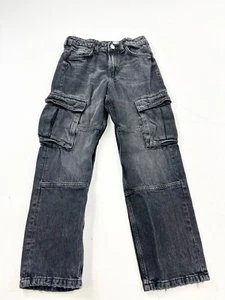 HM Jeans Girls 14 Gray Denim Cargo Pocket Frayed Hem Mid Wash Stretch Comfort - Picture 1 of 7