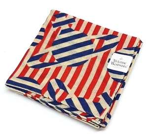 Vivienne Westwood Cotton scarf Handkerchief Orb Unisex gift Striped orb red blue - Picture 1 of 5