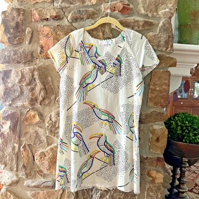 Nuevo Vestido Corey Lynn Calter Christina Blanco Colorido Estampado Tucán S Pequeño Rt$215 Foto 1 de 4