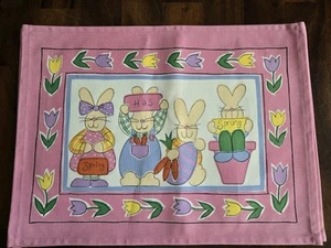 TerriSol Easter Spring Placemat and Napkin Set 8 Piece NEW Bunnies Tulips - Picture 1 of 6