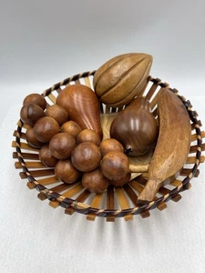 MCM Vintage Carved Wooden Fruit Mid Century Modern Grapes, banana, Pears… - Picture 1 of 9