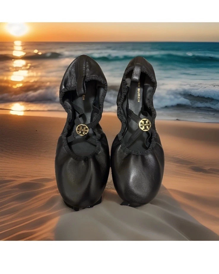 Кожаные балетки Minnie Tory Burch модель Mary Jane дорожные черные - Изображение 1 из 4