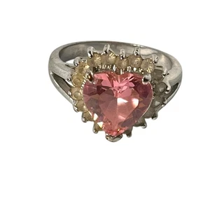 Anello donna a forma di cuore tono argento rosa misura 8 - Foto 1 di 5
