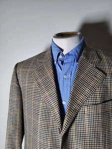 Loro Piana CASHMERE flannel Tweed Brown Black Tooth Check Blazer Jacket 50 40R - Picture 1 of 9