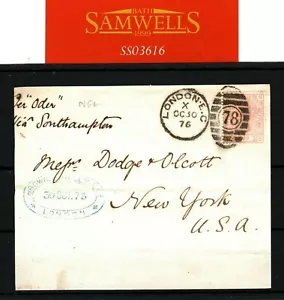 GB SG.141 Transatlantic Nord-Deutscher Lloyd Ship *Oder* 1876 Cover Front SS3616 - Picture 1 of 4