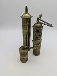 Vintage Brass Kantarcilar Gourmet Pepper & Coffee Mill Spice Grinder Set Of 3 - Picture 1 of 21
