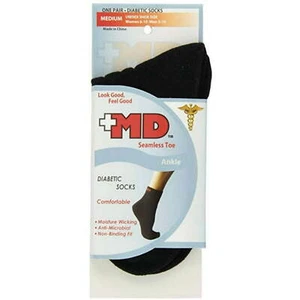 MD Seamless Toe-Wave-In Mesh Diabetic Ankle Socks Black Medium 1 Pair 2 Pack - Picture 1 of 4