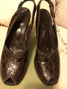 Vtg. Shoes: 1940’s Red Cross crocodile Classic Heel With Peep Front. Size 7N - Picture 1 of 4