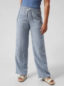Athleta 12 (L LARGE) Cabo Linen Wide Leg Pant, Chambray Blue Pants Resort NWT - Picture 1 of 4