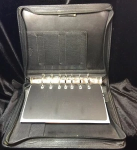 Franklin Quest Black Leather Planner Calendar 7- 1.5” rings #CL4044 USA,Vintage - Picture 1 of 12