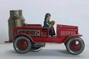 Vtg Arnold US Zone Germany Tin Lithograph Wind Up Fire Truck Pumper Toy (Clean) - Picture 1 of 24