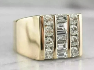 3 Ct Round Cut Lab-Created Diamond Men's Engagement Ring 14K Yellow Gold Plated - Foto 1 di 8