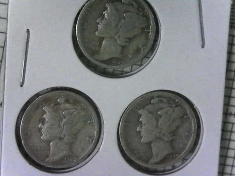 1929- P- D-S- Mercury dimes! no cost shipping! 3 coins! Cover