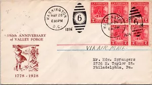 FDC 1928 SC #645 150 Yrs Valley Forge - DC Cancel - Block Of 5 - J14444 - Picture 1 of 2