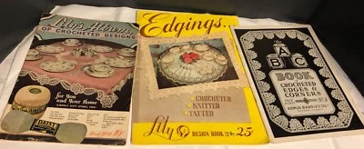 Vtg 1940s Lot Of 3 Instruction Books Lily Mills, Asmus Crochet DOILIES Edging - Image 1 of 4